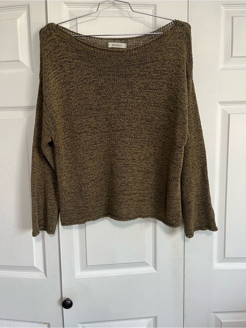 Bisou Bisou Olive Green Crewneck Knit Sweater